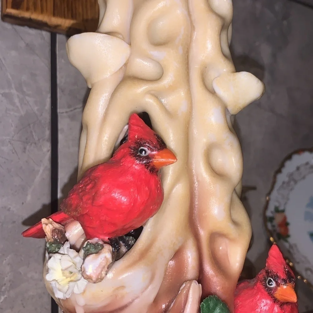 Vintage 1970s Hand Carved Wax Candle Sculpture With Cardinals Holiday Winter - Picture 4 of 17